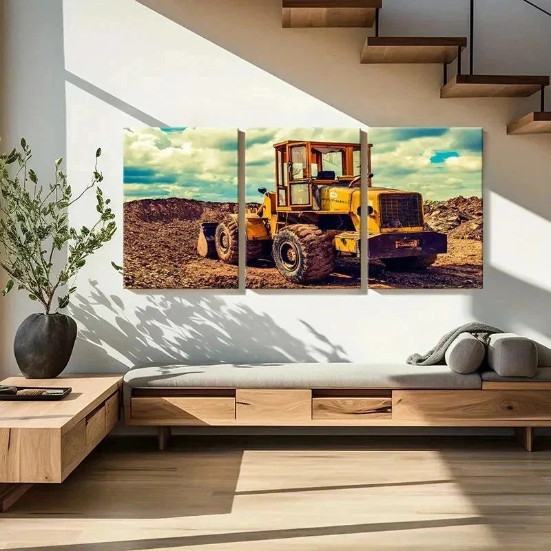 3pcs Bulldozer & Excavator in Action Wall Art Set Canvas Framed 40x60cm - High Quality Print 100% Australian Made Wall Canvas Ready to Hang