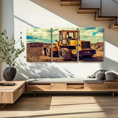 3pcs Bulldozer & Excavator in Action Wall Art Set Canvas Framed 40x60cm - High Quality Print 100% Australian Made Wall Canvas Ready to Hang