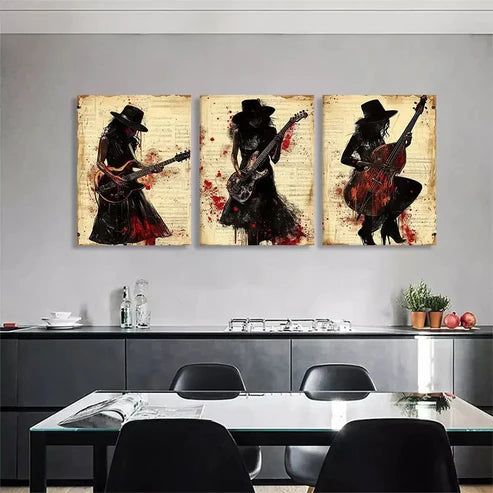 3pcs Rock and Jazz Musician Gothic Wall Art Canvas Unframed - High Quality Print 100% Australian Made Wall Canvas