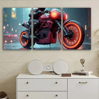 3pcs Guy On Motorcycle Wall Art Set Canvas Framed 40x60cm - High Quality Print 100% Australian Made Wall Canvas Ready to Hang