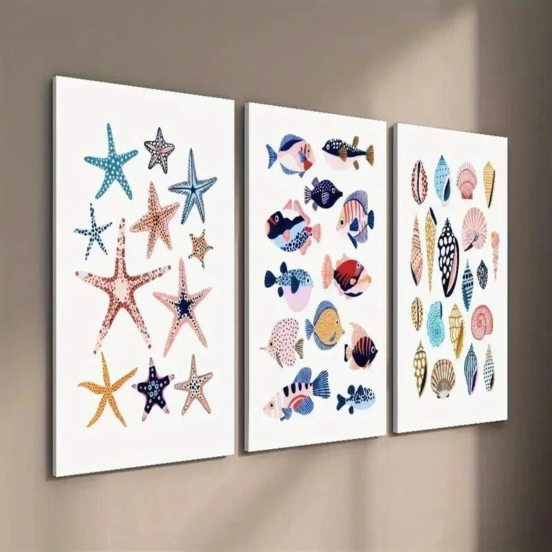 3pcs Starfish Shells And Tropical Fish Wall Art Set Canvas Framed 60x90cm - High Quality Print 100% Australian Made Wall Canvas Ready to Hang