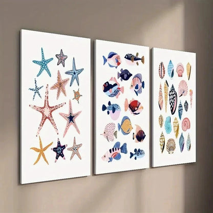 3pcs Starfish Shells And Tropical Fish Wall Art Set Canvas Framed 60x90cm - High Quality Print 100% Australian Made Wall Canvas Ready to Hang