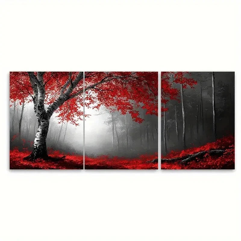 3pcs Birch Tree Forest Red Leaves Abstract R  Wall Art Set Canvas Framed 50x70cm - High Quality Print 100% Australian Made Wall Canvas Ready to Hang - Bella Home Decor