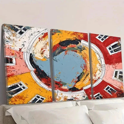 3pcs Colorful Abstract Red Yellow Blue Gray Wall Art Set Canvas Framed 40x60cm - High Quality Print 100% Australian Made Wall Canvas Ready to Hang - Bella Home Decor