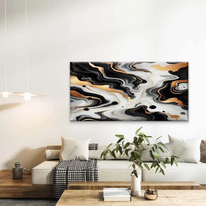 Abstract Black White Gold Swirl Wall Art Canvas Office Home Room Framed 120x60cm - Bella Home Decor
