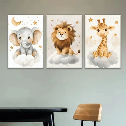 3pcs A cartoon animal and a git Wall Art Set Canvas Unframed - High Quality Print 100% Australian Made Wall Canvas - Bella Home Decor