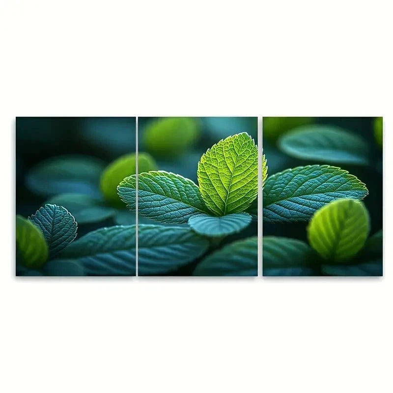 3pcs Bright Green Foliage Nature Photography RO  Wall Art Set Canvas Framed 60x90cm - High Quality Print 100% Australian Made Wall Canvas Ready to Hang - Bella Home Decor