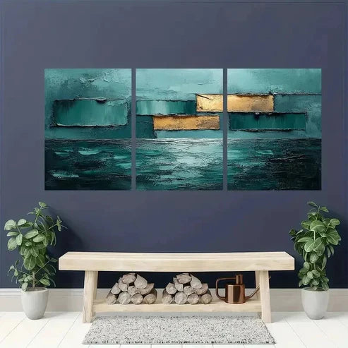 3pcs Teal Golden and Blue Tone Decoration Wall Art Canvas Unframed - High Quality Print 100% Australian Made Wall Canvas