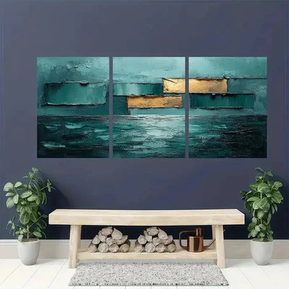 3pcs Teal Golden and Blue Tone Decoration Wall Art Canvas Unframed - High Quality Print 100% Australian Made Wall Canvas