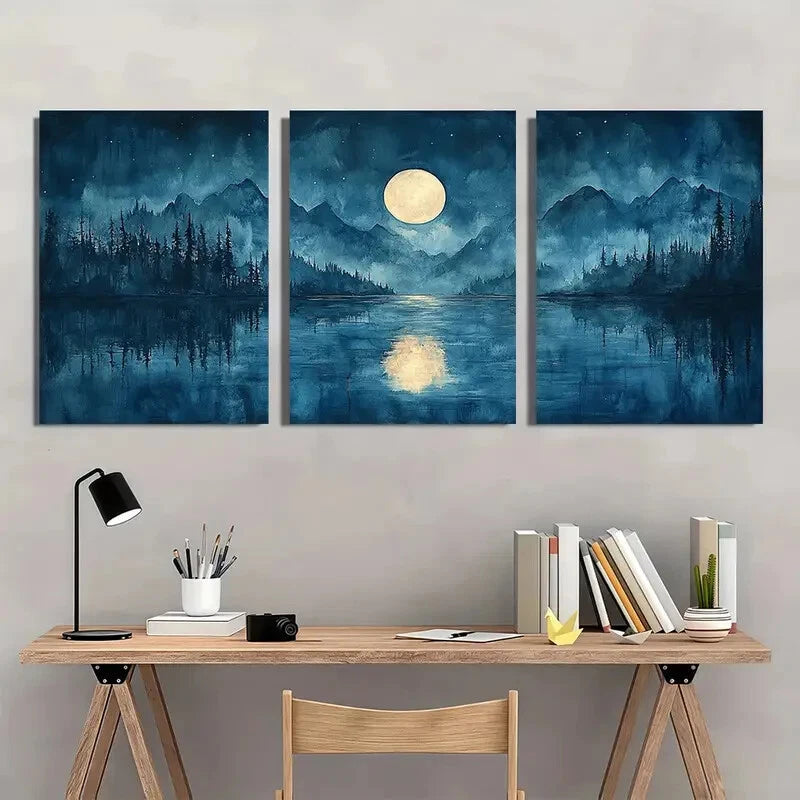 3pcs Serene Abstract Watercolor Reflections Metal Print Ready to Hang Art - Bella Home Decor