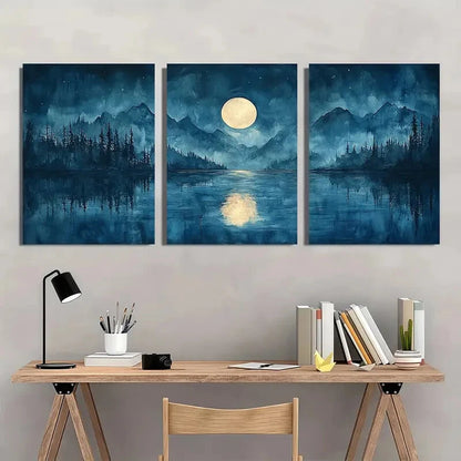 3pcs Serene Abstract Watercolor Reflections Metal Print Ready to Hang Art - Bella Home Decor