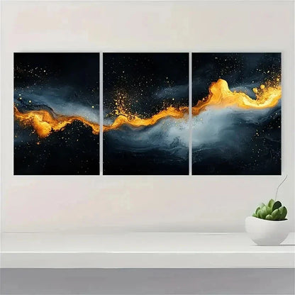 3pcs Black Abstract Painting Golden Art W    Wall Art Set Canvas Framed 60x90cm - High Quality Print 100% Australian Made Wall Canvas Ready to Hang - Bella Home Decor