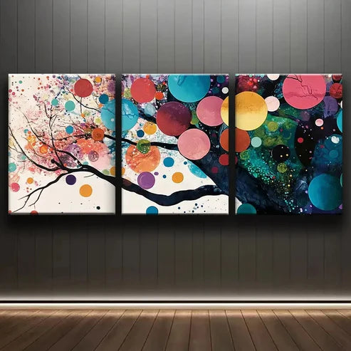 3pcs Colorful Trees with Circles Beauty Perfect Wall Art Set Canvas Unframed - High Quality Print 100% Australian Made Wall Canvas - Bella Home Decor