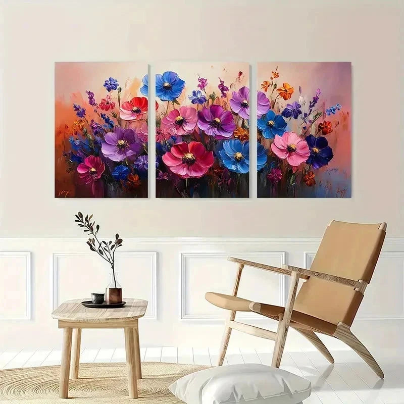 3pcs Abstract Purple Flower Floral Perfect Wall Art Set Canvas Framed 50x70cm - High Quality Print 100% Australian Made Wall Canvas Ready to Hang - Bella Home Decor