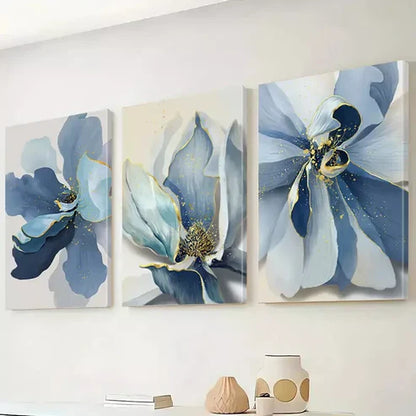 3pcs Blue Floral Wall Art Set Canvas Unframed - High Quality Print 100% Australian Made Wall Canvas