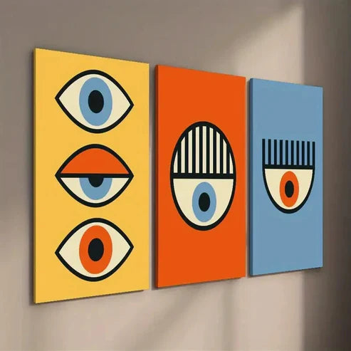 3pcs Styled Abstract Geometric Eye Wall Art Set Canvas Unframed - High Quality Print 100% Australian Made Wall Canvas