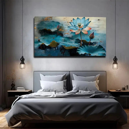 Serene Blue & Green Nature Wall Art Canvas Office Home Room Framed 120x60cm
