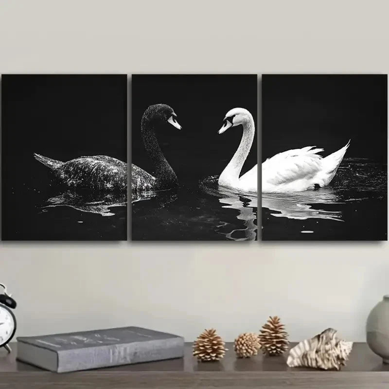 3pcs Two Swans In A Dark Reflection Wall Art Set Canvas Framed 60x90cm - High Quality Print 100% Australian Made Wall Canvas Ready to Hang