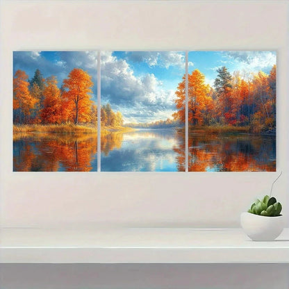 3pcs Vibrant Autumn Colorful Tree River Wall Art Set Canvas Framed 60x90cm - High Quality Print 100% Australian Made Wall Canvas Ready to Hang - Bella Home Decor