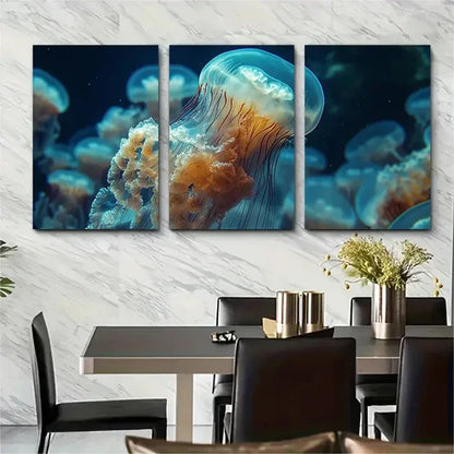 3pcs Ethereal White Jellyfish Swarm Wall Art Canvas Unframed - High Quality Print 100% Australian Made Wall Canvas