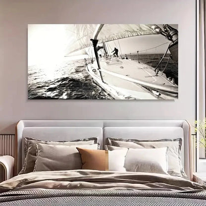 Yacht Sailing Modern Nautical Wall Art Canvas Office Home Room Framed 120x60cm