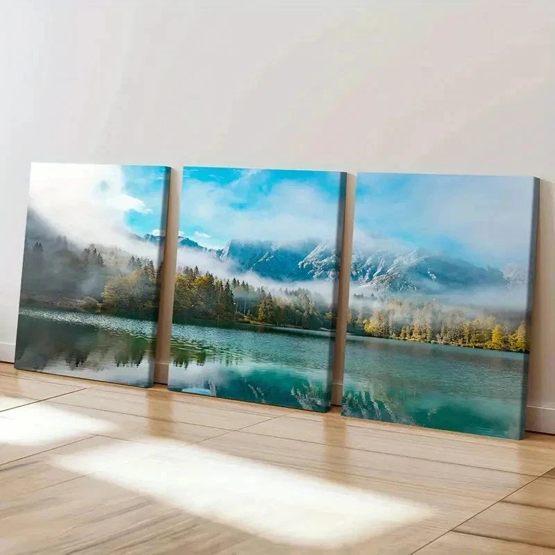 3pcs Lake Mountain Forest Modern Decor Wall Art Set Canvas Framed 50x70cm - High Quality Print 100% Australian Made Wall Canvas Ready to Hang