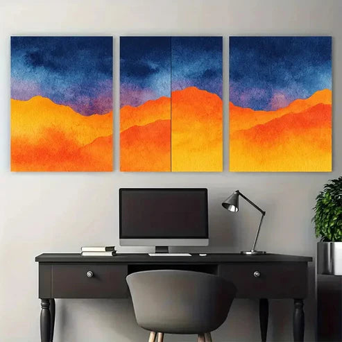 3pcs Continuous Orange & Navy Blue Water Wall Art Canvas Unframed - High Quality Print 100% Australian Made Wall Canvas - Bella Home Decor