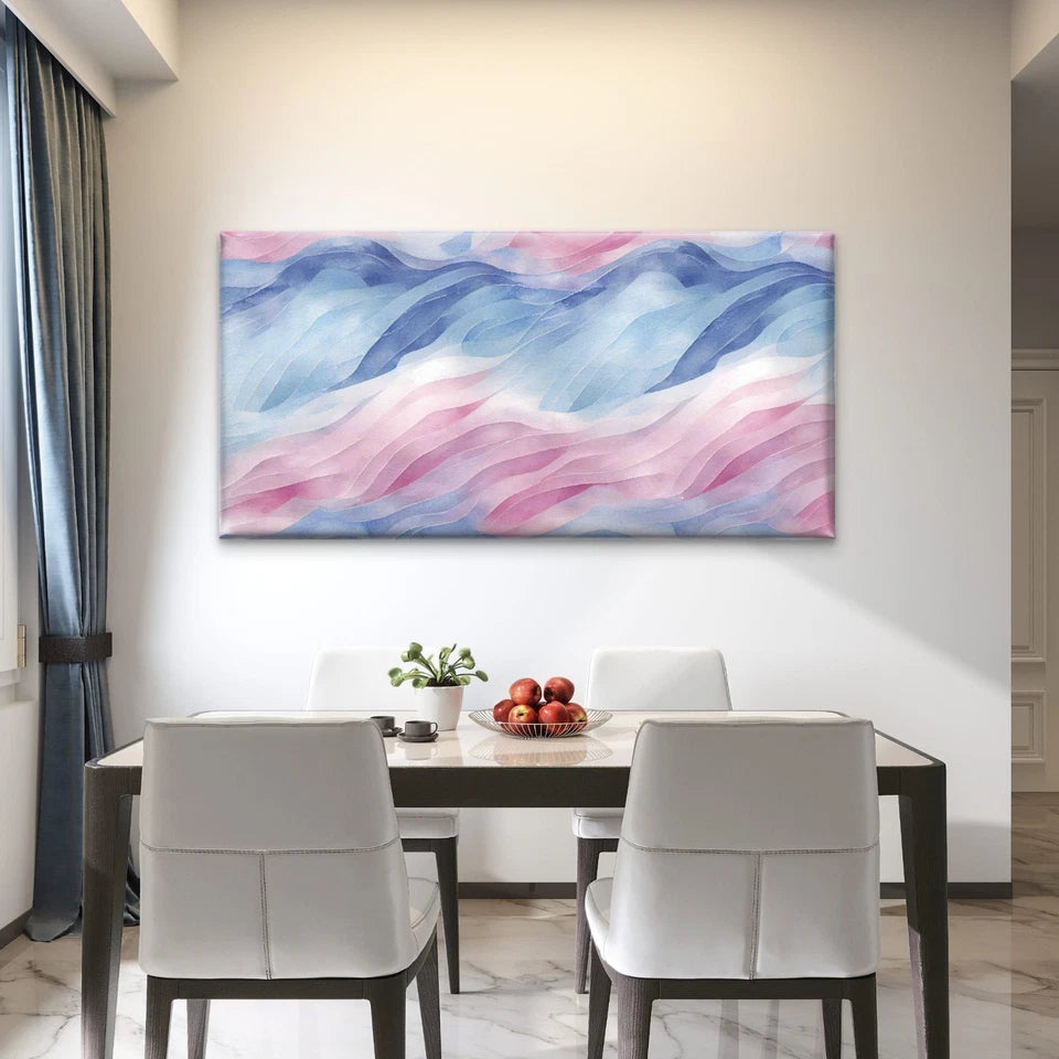 Blue Pink Swirls Wall Art Canvas Office Home Room Framed 120x60cm - Bella Home Decor