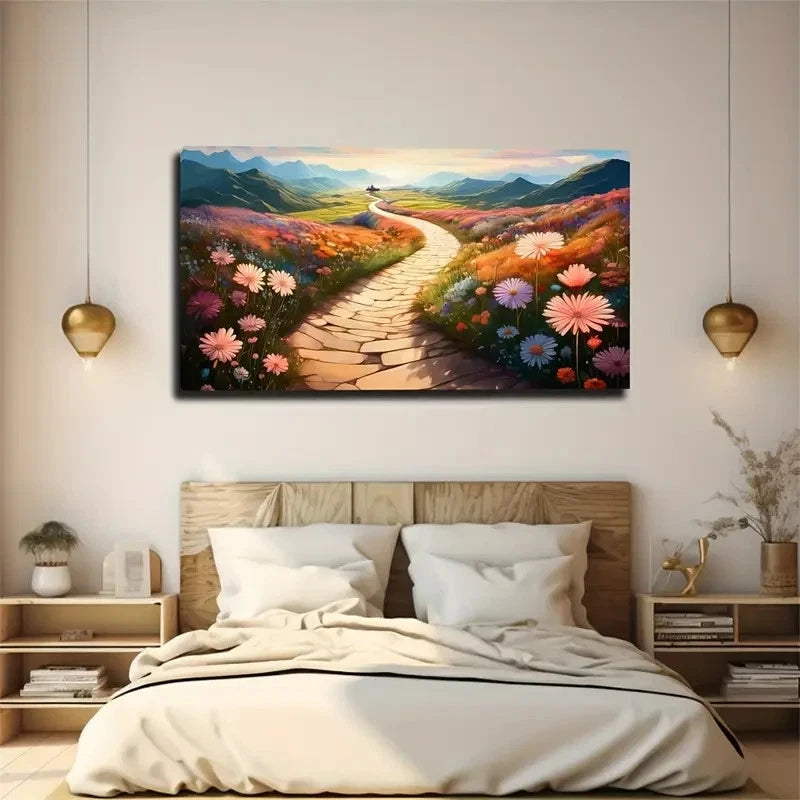 Vibrant Meadow Blooming Wall Art Canvas Office Home Room Framed 120x60cm