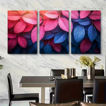 3pcs Tropical Blue Pink Leaf Metal Print Ready to Hang Art