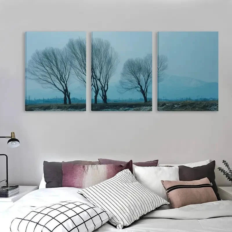 3pcs Quiet Winter Morning With Bare Trees  Wall Art Set Canvas Framed 40x60cm - High Quality Print 100% Australian Made Wall Canvas Ready to Hang
