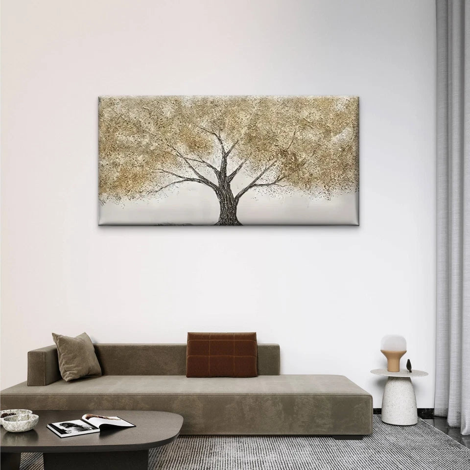 Modern Abstract Tree Golden Wall Art Canvas Office Home Room Framed 120x60cm