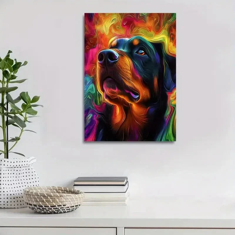 Beautiful Abstract Rottweiler Dog Vibrant Colorful 40x60cm Metal Print Ready to Hang - Bella Home Decor