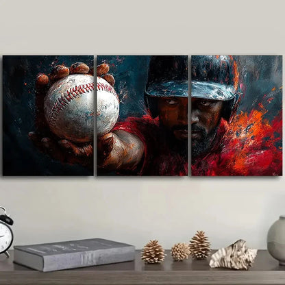 3pcs Baseball Wall Art Set Canvas Framed 50x70cm - High Quality Print 100% Australian Made Wall Canvas Ready to Hang - Bella Home Decor