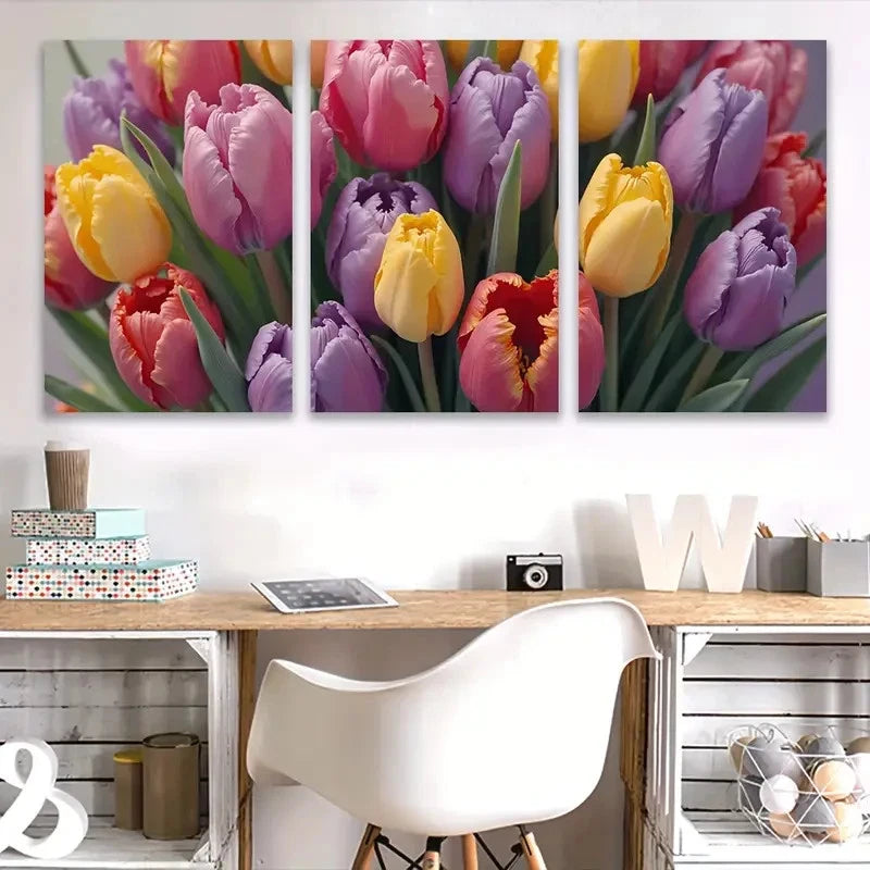 3pcs Colorful Tulip Floral Painting Wall Art Set Canvas Framed 40x60cm - High Quality Print 100% Australian Made Wall Canvas Ready to Hang - Bella Home Decor