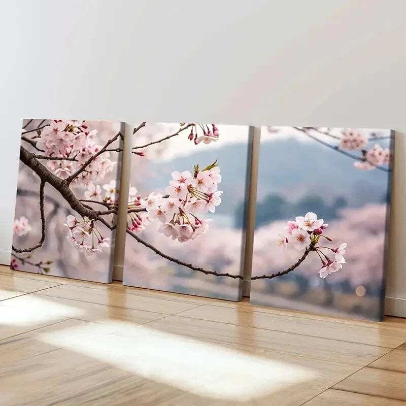 3pcs Sakura Cherry Blossom Tree Branch & Flowers Wall Art Set Canvas Framed 40x60cm - High Quality Print 100% Australian Made Wall Canvas Ready to Hang - Bella Home Decor