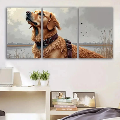 3pcs Brown Golden Retriever Dog Portrait Wall Art Set Canvas Framed 40x60cm - High Quality Print 100% Australian Made Wall Canvas Ready to Hang - Bella Home Decor