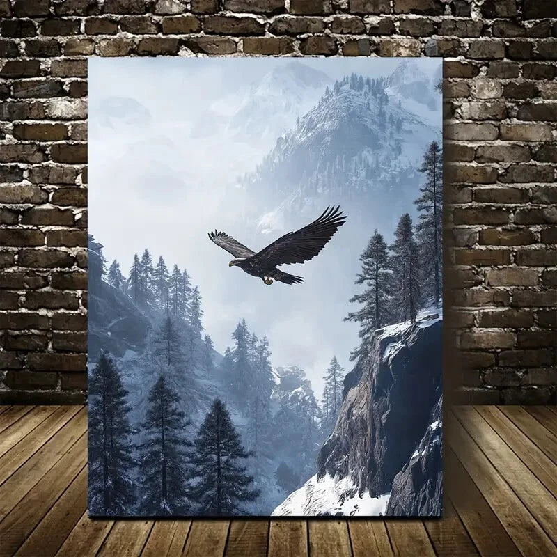 Snowy Mountain Scene with Morning Mist Painting  40x60cm Metal Print Ready to Hang - Bella Home Decor