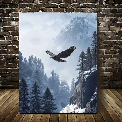 Snowy Mountain Scene with Morning Mist Painting  40x60cm Metal Print Ready to Hang - Bella Home Decor