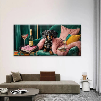 Dachshund in Pink Fur Wall Art Canvas Office Home Room Framed 120x60cm