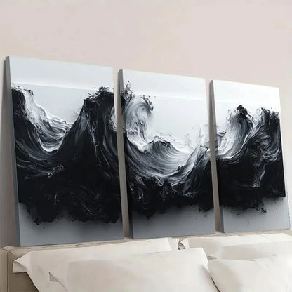 3pcs Abstract Black and White Modern Fluid Wall Art Set Canvas Framed 50x70cm - High Quality Print 100% Australian Made Wall Canvas Ready to Hang - Bella Home Decor