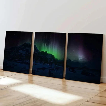 3pcs Natural Aurora in Snowy Landscape  Wall Art Set Canvas Unframed - High Quality Print 100% Australian Made Wall Canvas
