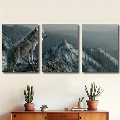 3pcs Wolf & Pack Scene Geometric Design Metal Print Ready to Hang Art