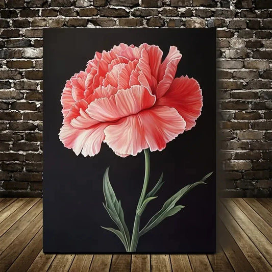 Vibrant Pink Flower Black Background Painting 40x60cm Metal Print Ready to Hang - Bella Home Decor