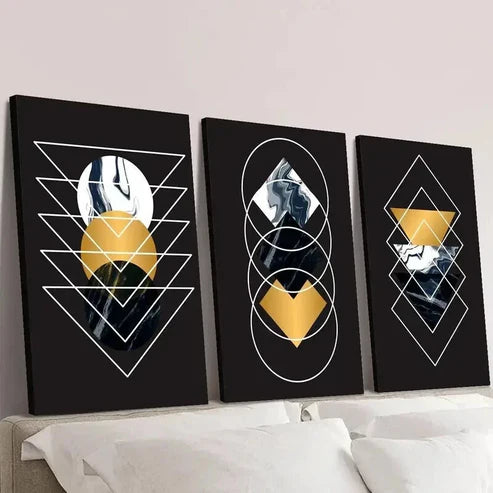 3pcs Geometric Golden Circle Triangle Wall Art Canvas Unframed - High Quality Print 100% Australian Made Wall Canvas