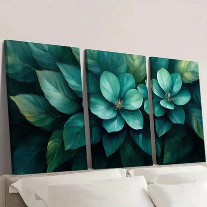 3pcs Green Floral Teal & Blue Flowers FG  Wall Art Set Canvas Unframed - High Quality Print 100% Australian Made Wall Canvas - Bella Home Decor