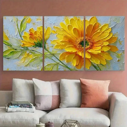 3pcs Yellow Sunflower & Blooming Daisy Perfect Wall Art Set Canvas Framed 60x90cm - High Quality Print 100% Australian Made Wall Canvas Ready to Hang