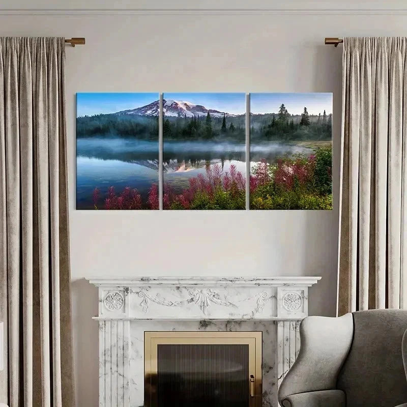 3pcs Mountains Forest & Lake Reflections Wall Art Set Canvas Framed 50x70cm - High Quality Print 100% Australian Made Wall Canvas Ready to Hang