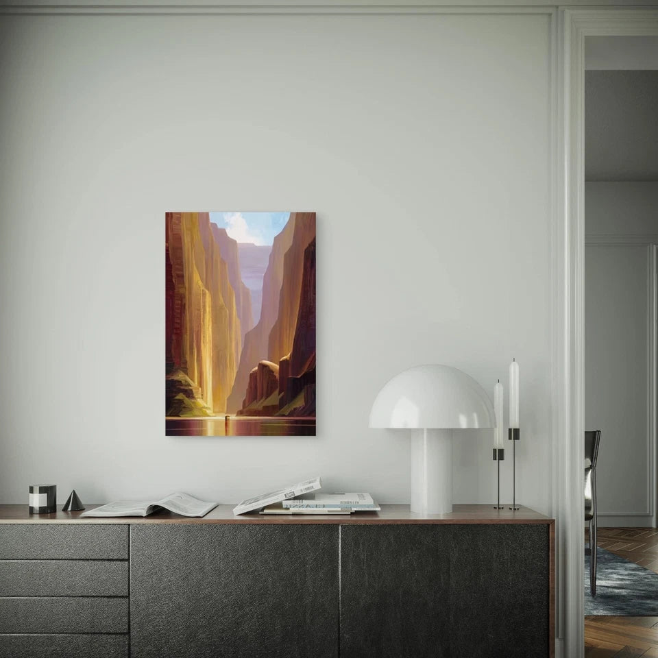 Sunlit Canyon & River Scene 60x90cm Metal Print Ready to Hang