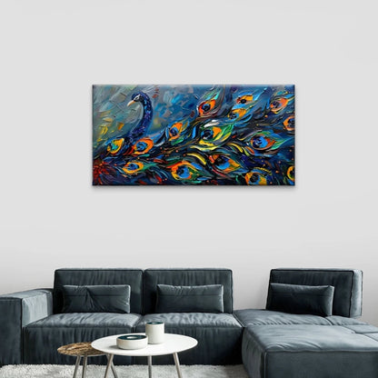 Peacock Colorful Feathers Wall Art Canvas Office Home Room Framed 120x60cm